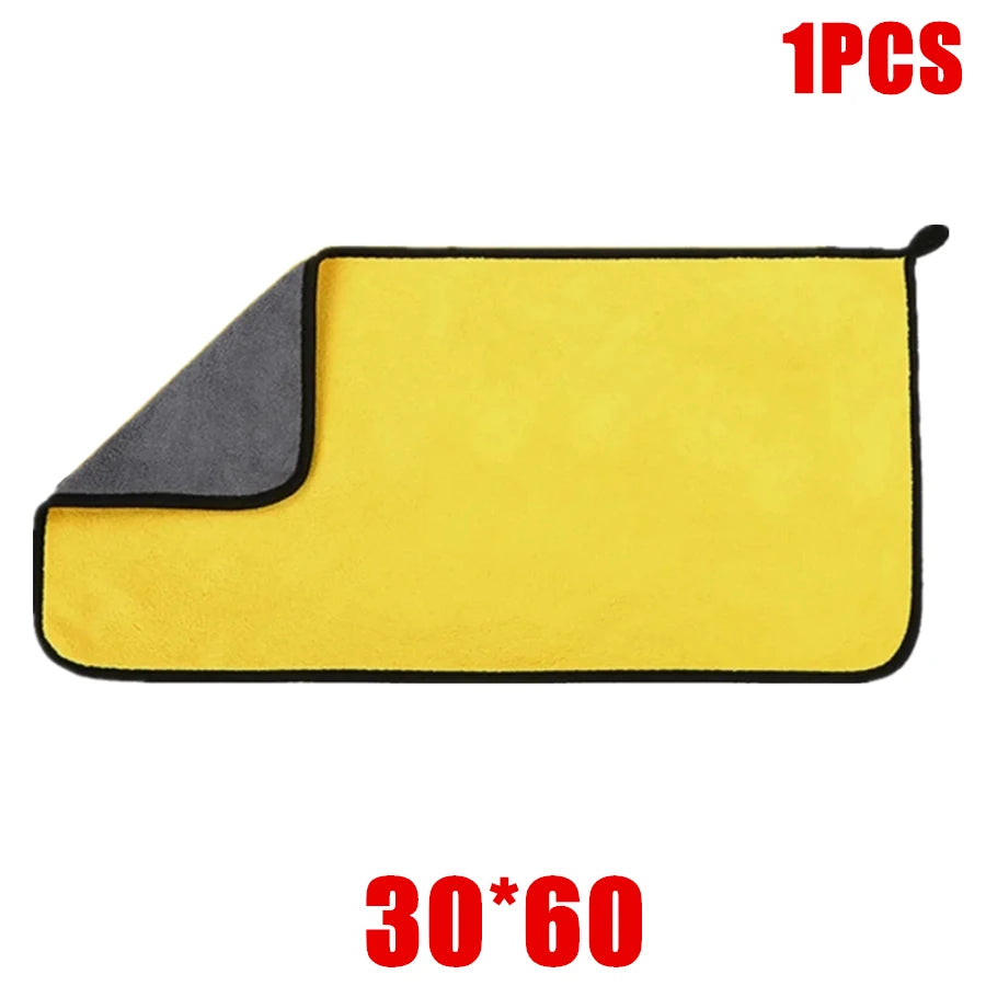 Yellow and grey microfiber towel, size 30×60 cm, shown flat with 1 piece indicated